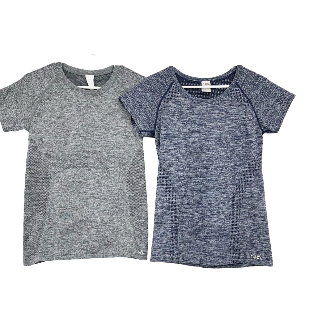 Ryka Women's Large Heather Gray and Blue Athletic T Shirts 2 Pack